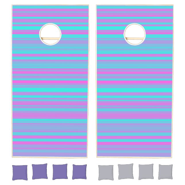 Pink Purple Blue Stripes Pattern Cornhole Set (Set)