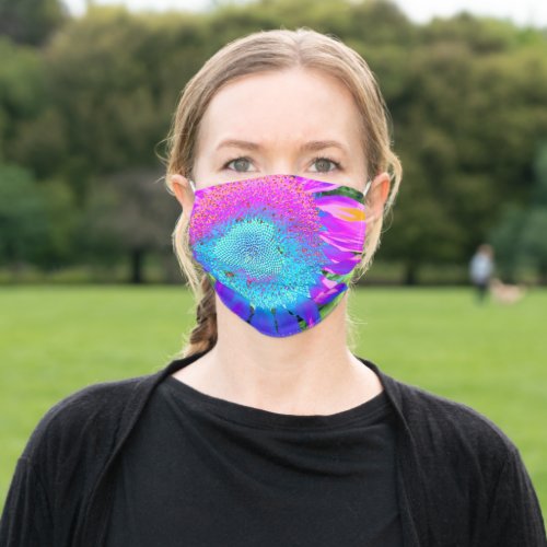 Pink purple blue sunflower adult cloth face mask