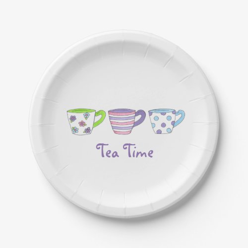 Pink Purple Blue Tea Party Tea Time Teacup Paper Plates