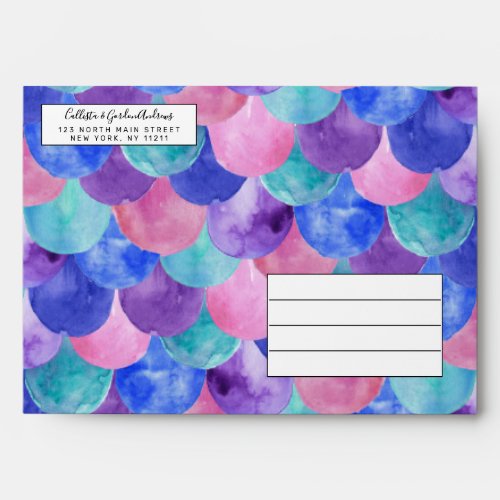 Pink Purple Blue Teal Watercolor Mermaid Scales Envelope