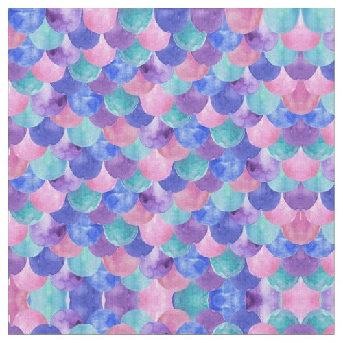 Pink Purple Blue Teal Watercolor Mermaid Scales Fabric