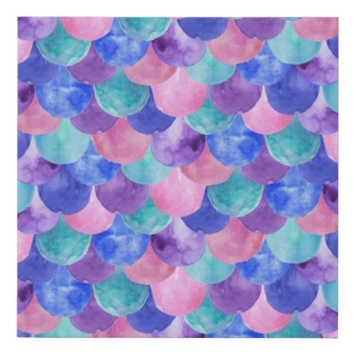 Pink Purple Blue Teal Watercolor Mermaid Scales Faux Canvas Print
