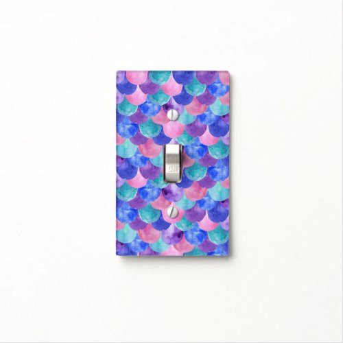 Pink Purple Blue Teal Watercolor Mermaid Scales Light Switch Cover