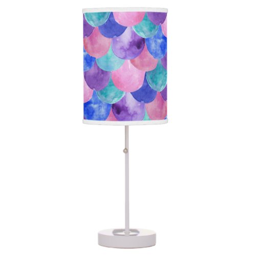 Pink Purple Blue Teal Watercolor Mermaid Scales Table Lamp