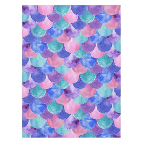 Pink Purple Blue Teal Watercolor Mermaid Scales Tablecloth