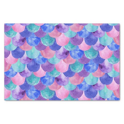 Pink Purple Blue Teal Watercolor Mermaid Scales Tissue Paper