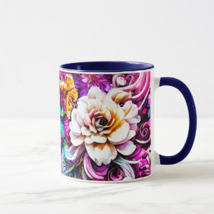 Pink Purple Blue Teal White Garden Flowers Fantasy Mug