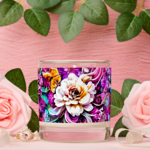 Pink Purple Blue Teal White Garden Flowers Fantasy Scented Candle