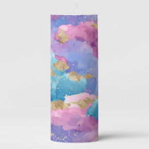 PINK PURPLE BLUE TURQUOISE CLOUD LOOK ABSTRACT PILLAR CANDLE