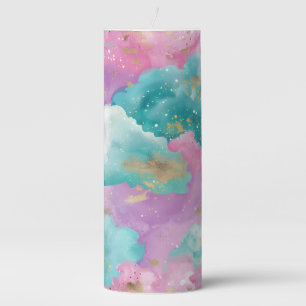 PINK PURPLE BLUE TURQUOISE CLOUD LOOK ABSTRACT PILLAR CANDLE