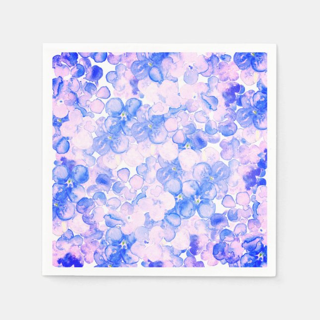 Pink purple blue watercolor hand painted floral napkins (Front)