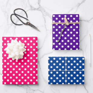 Pink Purple Blue White Polka Dots Wrapping Paper Sheets