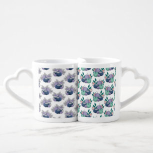 PINK PURPLE BLUE WHITE PUMPKINS & FLOWERS COFFEE MUG SET