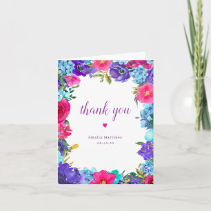 Pink Purple Blue Wildflower Bridal Shower Letterpress Thank You Card