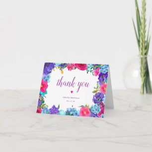 Pink Purple Blue Wildflower Bridal Shower Letterpress Thank You Card