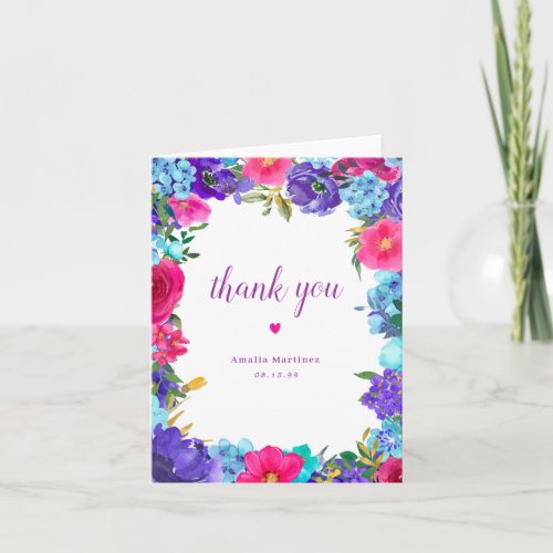 Pink Purple Blue Wildflower Bridal Shower Thank You Card
