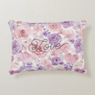 Pink Purple Blush Flowers Hearts Accent Pillow