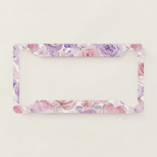 Pink Purple Blush Flowers Hearts  License Plate Frame