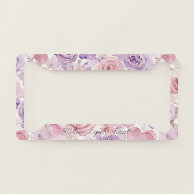 Pink Purple Blush Flowers Hearts  License Plate Frame (Front)