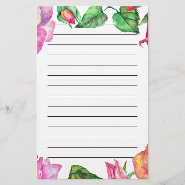 Pink Purple Blush Watercolor Floral Stationery (Front)