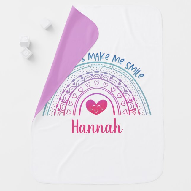 Pink Purple Boho Rainbow Girl Baby Blanket (In Situ)