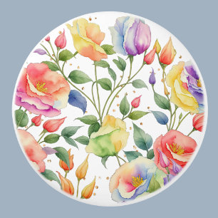 Pink Purple Botanical Floral Roses  Ceramic Knob