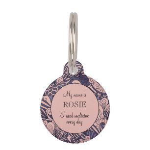 Pink & Purple Botanical Personalized Small Pet ID Tag