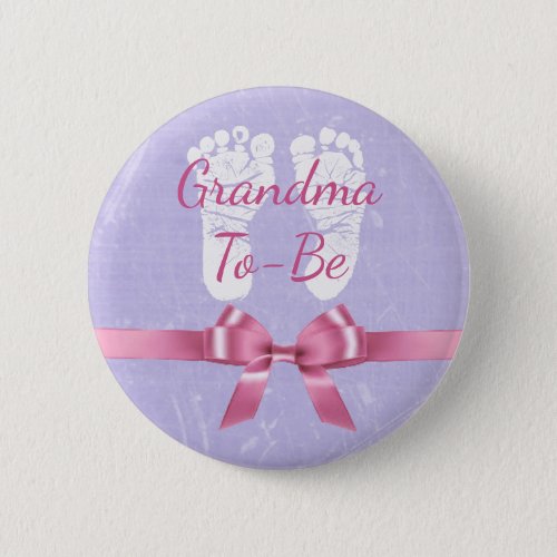 Pink  Purple Bow Grandma to be Baby Shower Button