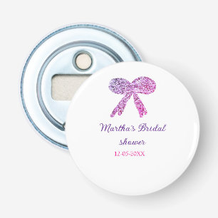 Pink purple bow sparkle glitter bridal shower name bottle opener