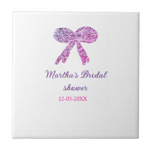 Pink purple bow sparkle glitter bridal shower name ceramic tile