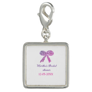 Pink purple bow sparkle glitter bridal shower name charm