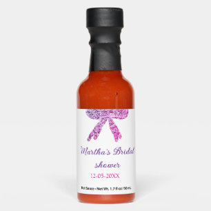 Pink purple bow sparkle glitter bridal shower name hot sauces