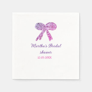 Pink purple bow sparkle glitter bridal shower name napkins