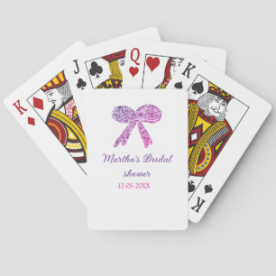 Pink purple bow sparkle glitter bridal shower name poker cards