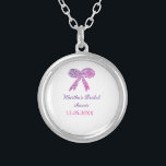 Pink purple bow sparkle glitter bridal shower name silver plated necklace<br><div class="desc">Design</div>