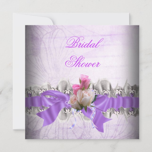 Pink Purple Bridal Shower White Lace Garter Invitation (Front)