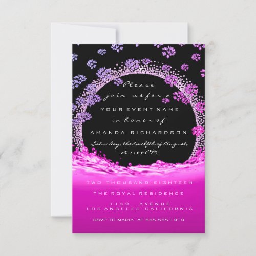 Pink Purple Bridal Sweet 16th Floral Initial Waves Invitation