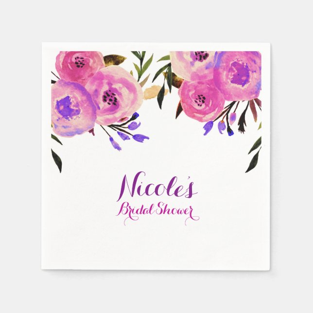 Pink & Purple Bright Modern Floral Bridal Shower Napkins (Front)