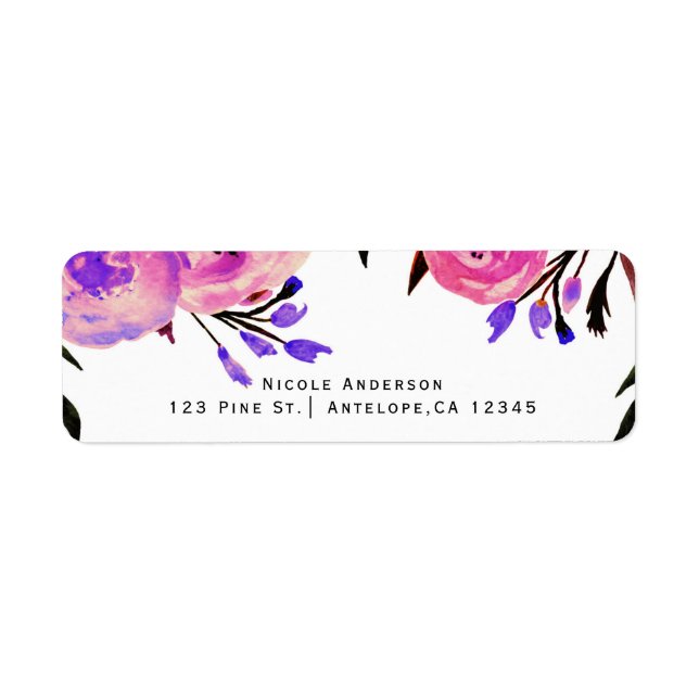 Pink & Purple Bright Modern Floral Invitation Label (Front)