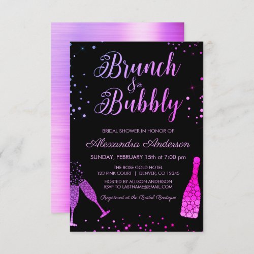 Pink _ Purple Brunch  Bubbly Bridal Shower Invitation