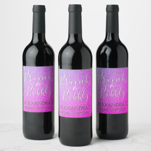 Pink Purple Brunch  Bubbly Bridal Shower Wine Label