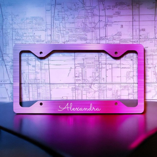 Pink Purple Brushed Metal Monogram License Plate Frame (Creator Uploaded)