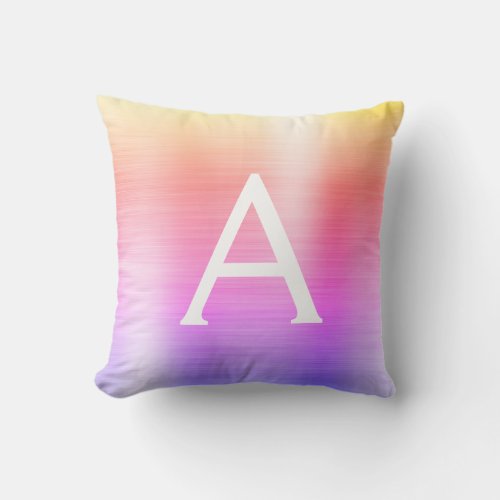 Pink Purple Brushed Metal Monogram Name Initial Throw Pillow