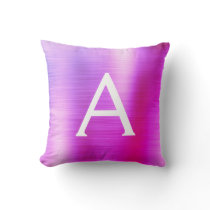 Pink Purple Brushed Metal Monogram Name Initial Throw Pillow