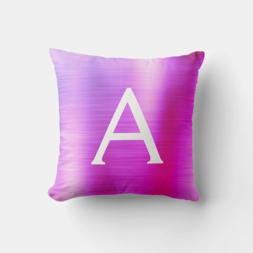 Pink Purple Brushed Metal Monogram Name Initial Throw Pillow