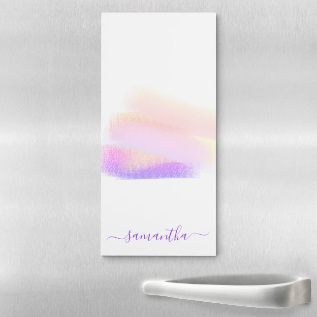 Pink purple brushstrokes artistic creative name magnetic notepad (In Situ)
