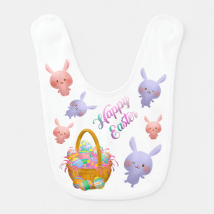 Pink & Purple Bunnies and Eggs Easter Baby Bib