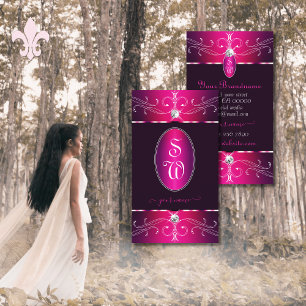 Pink Purple Burgund Ornate Ornaments Initials Glam Business Card