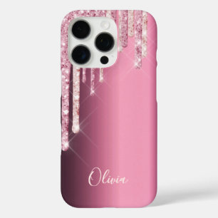 Pink purple burgundy glitter drip name iPhone 16 pro case