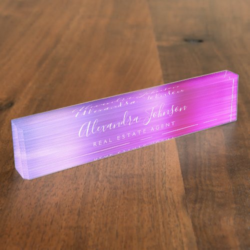 Pink Purple Business Elegant Professional Desk Name Plate